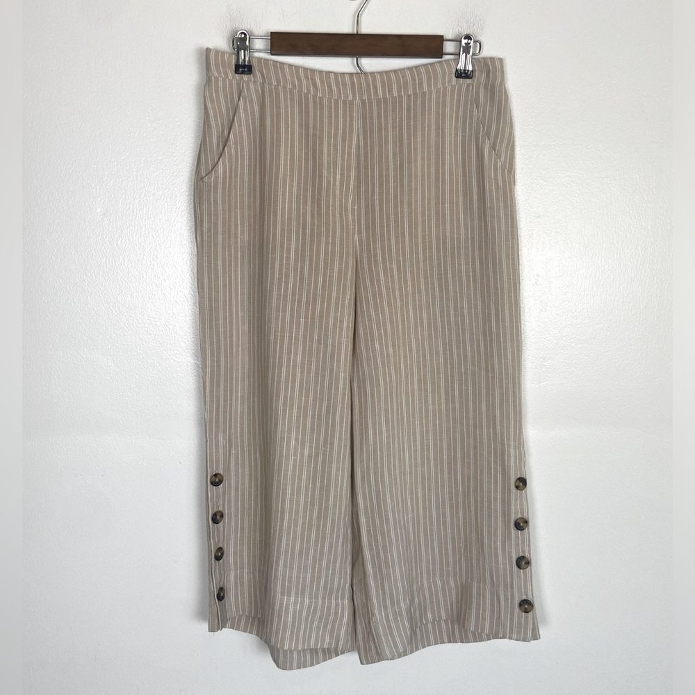 Zac & Rachell Linen Blend Wide Leg Pants Size M Beige Cropped Pull On Pockets